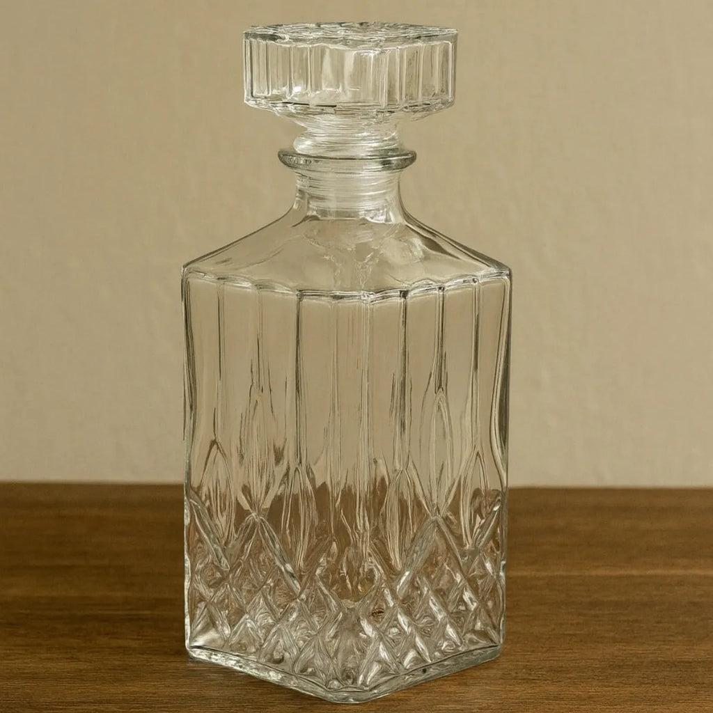 Set of 3 Glass Liquor Bottles + 6 Mini Crystal Goblets