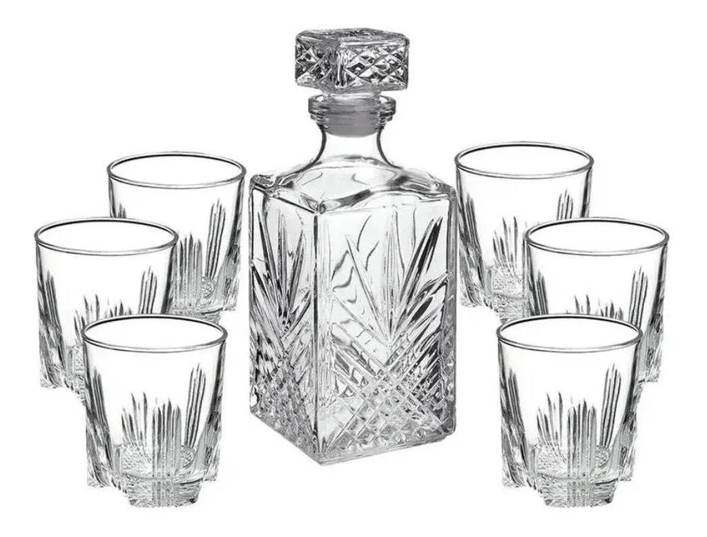 Glass Whisky/Liquor Bottle Set + 280ml Glass Tumblers Kit (6 Pieces)