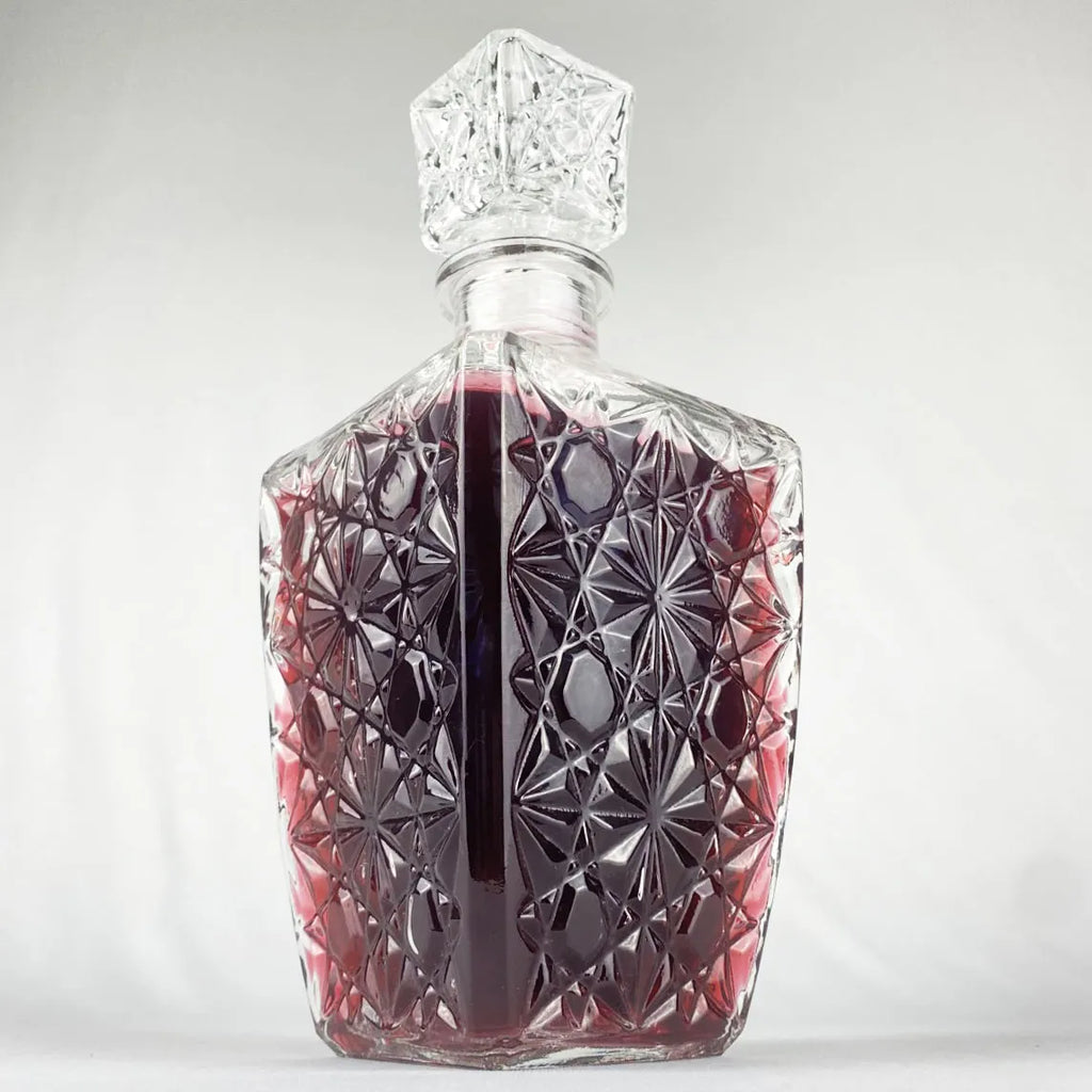 Set of 3 Glass Liquor Bottles + 6 Mini Crystal Goblets