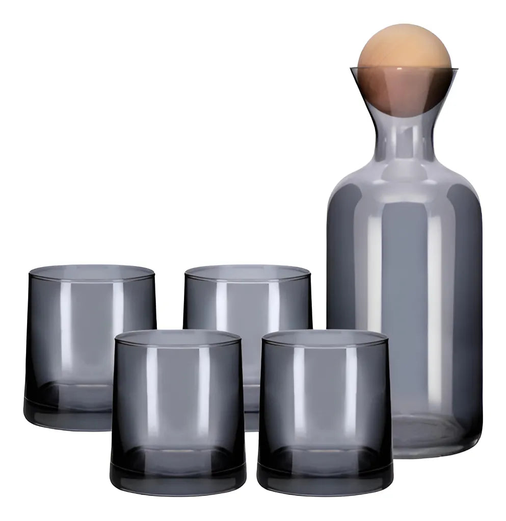 Set of 4 Onyx Glass Tumblers + Bottle for Water, Juice, or Whisky – 250ml Bar Set