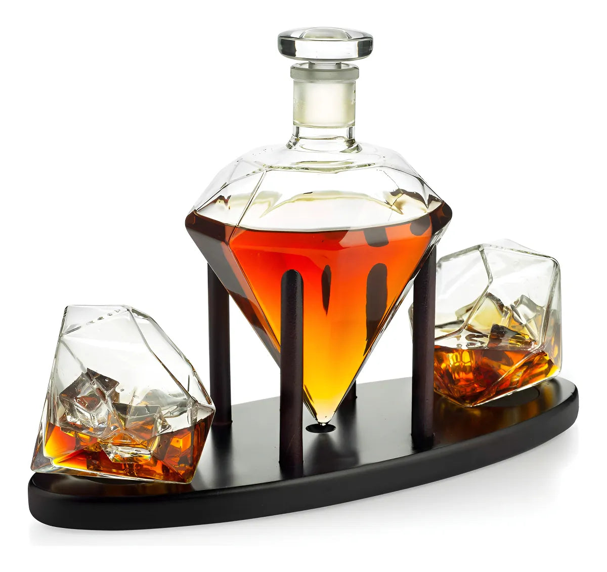 Diamond Pyramid Decanter Bottle with Two Glasses