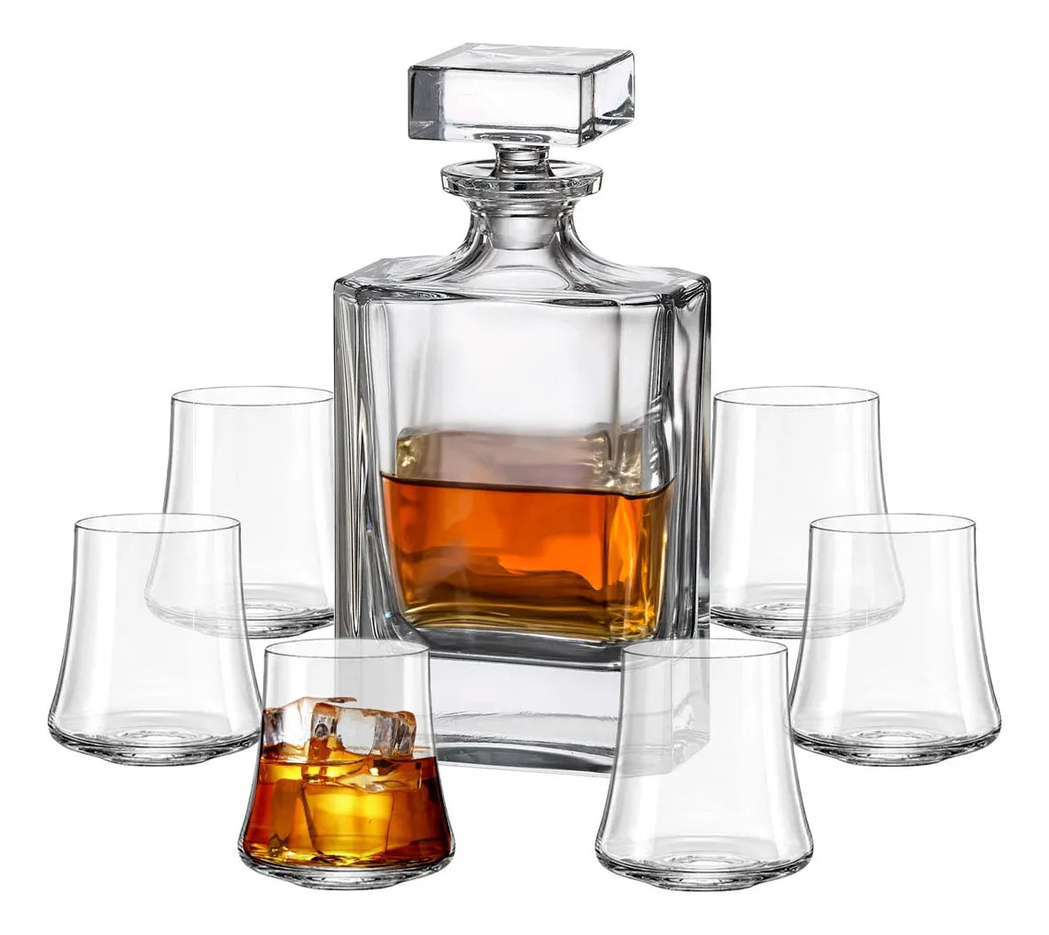 Bohemia Crystal Whisky Decanter and Glass Set – 7-Piece Clear