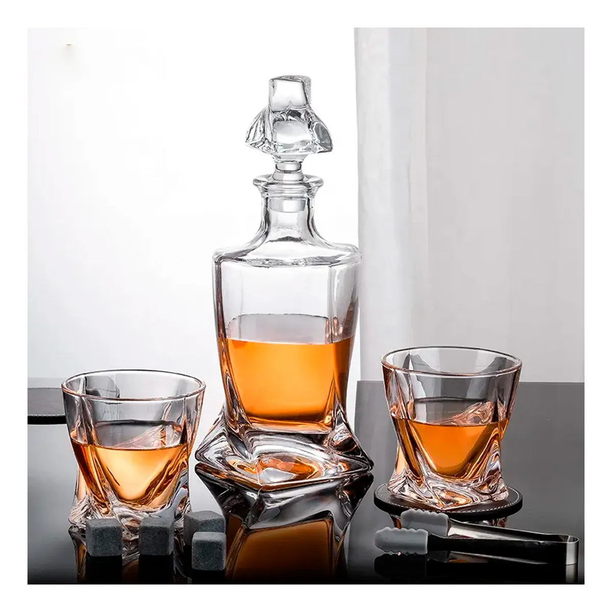Whisky Decanter with Glasses, Whiskey Stones & Wooden Gift Box