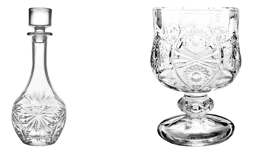 1L Crystal Decanter with Lid (31cm) + Set of 6 Transparent Mini Glasses