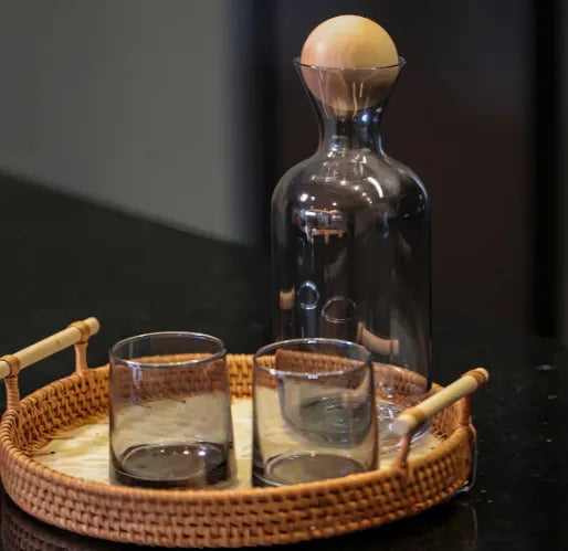 Set of 4 Onyx Glass Tumblers + Bottle for Water, Juice, or Whisky – 250ml Bar Set