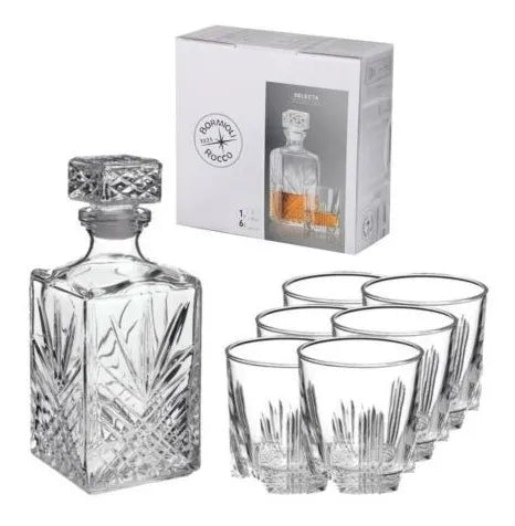 Glass Whisky/Liquor Bottle Set + 280ml Glass Tumblers Kit (6 Pieces)