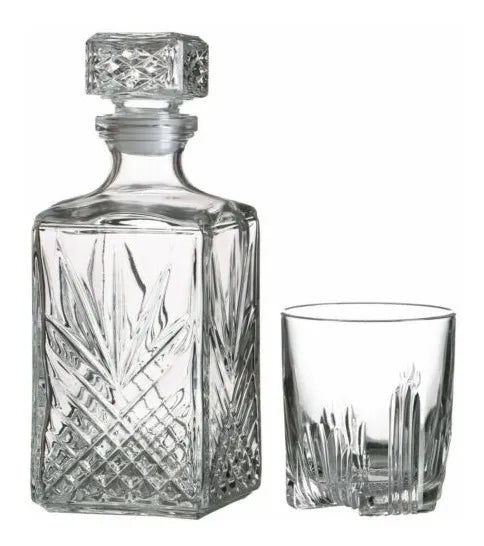 Glass Whisky/Liquor Bottle Set + 280ml Glass Tumblers Kit (6 Pieces)